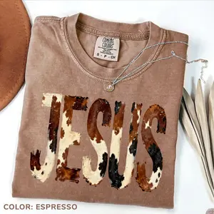 Brushstroke Cow Print Jesus T-Shirt, Western Christian Shirt, Faith Based Tee, Cowboy Shirt, Jesus Shirt, Christian Cowboy T-Shirt