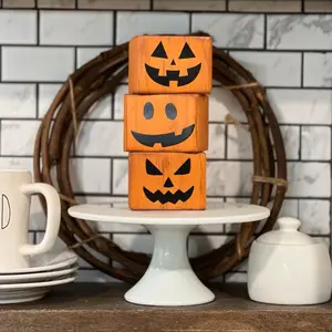 Pumpkin wooden block stack decoration