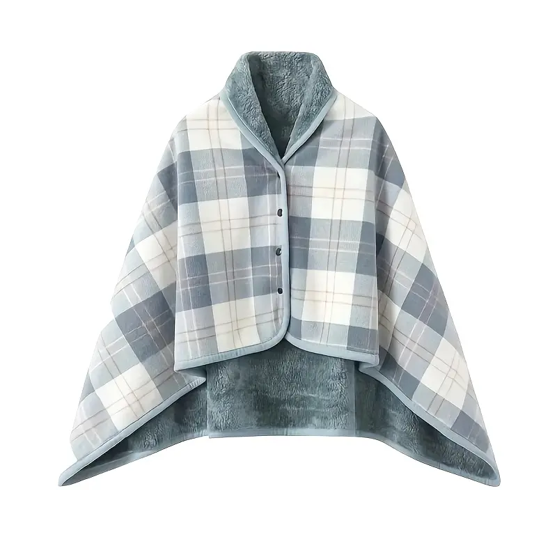 Unisex Plaid Poncho, Soft Flannel Wearable Blanket Shawl with Pockets, Button-Front Wrap for Winter and Outdoor Leisure, Pocket, Wearable Shawl, Storage-Pockets
