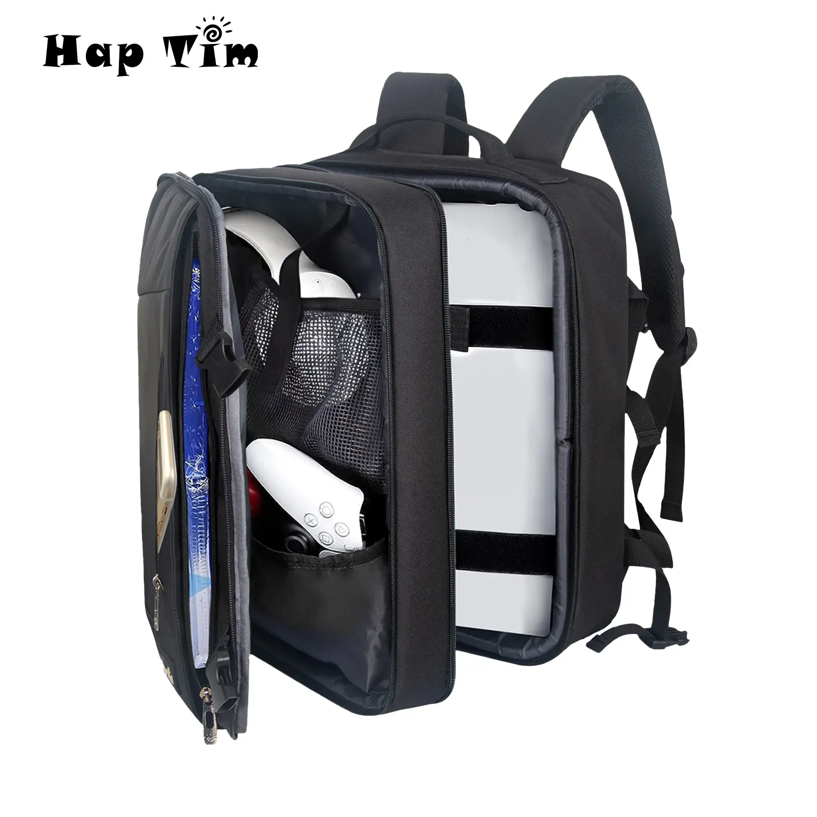 Hap Tim PS5 Travel Backpack for Gamers - Padded Protection Carrying Case with Adjustable Shoulder Strap, Large Space for PlayStation 5 Console, Laptop, PS5 Controller, Headset, Game Discs, Elite Accessories