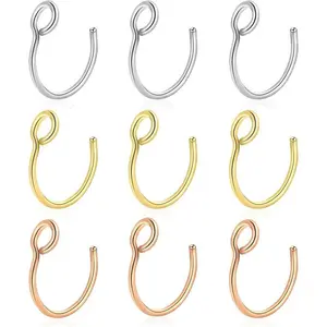 Smooth 14K Gold Filled Nose Ring Hoop Clip-On 24G Thin Faux Piercing Non Piercing Jewelry Lightweight Nose Hoop for Women Men Unisex Elegant Design