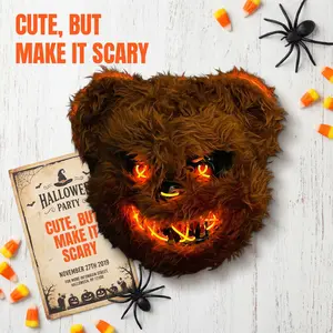 LED Light Glow Animal Mask, Bear Simulate Fur Mask, Halloween Cosplay Costume Face Mask with Illuminated Effect, Party Stage Makeup Prop, Cartoon Carnival Head Cover Decoration Adjustable Waist Tightener Clip Women's Transparent flying balloon dream mask