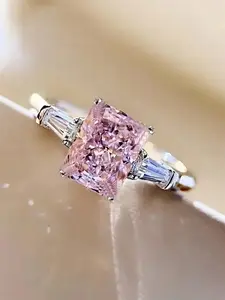 1 PC Fashion Pink Cubic Zirconia Ring For Women Wedding Engagement Valentine's Day Party Gift