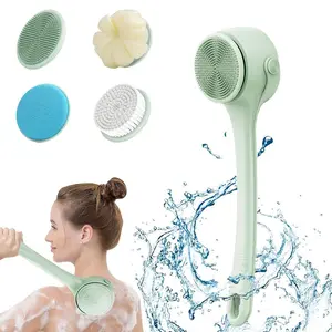 Electric Body Brush, 1 Set Long Handle Bath Brush, 2 Gear Adjustment Body Scrubber, Detachable Facial Brush, Bathing Accessories for Home & Travel