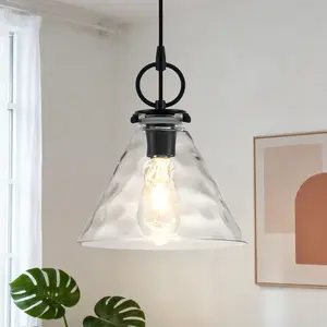 9.05in Cone Pendant Light Hammered Glass, Farmhouse Pendant Light for for Kitchen Island, Over Sink & Dining Room
