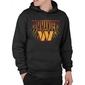 1pc Commanders Graphic Hoodie - Cotton Blend, Geometric Pattern, Hooded Collar, Skinny Fit, Knit Fabric, Slight Stretch, Kangaroo Pocket, Fashion Pullover for All Seasons