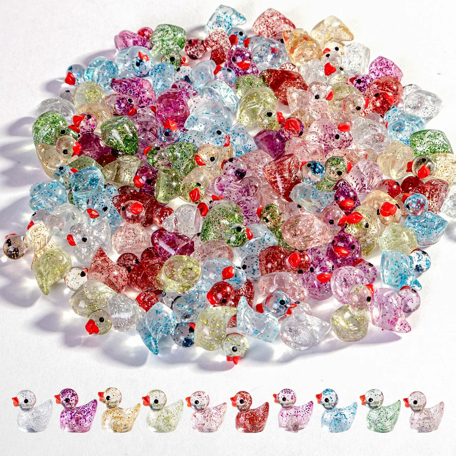 50/100pcs Glow-In-The-Dark Resin Duck Figurines, Multi-Color Semi-Transparent Cute Mini Ducks, Moss Micro Landscape Decor, Garden Sculpture, Garden Sculptures Statues