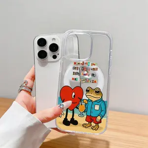 CAFELE Frog Heart Pattern Magnetic Phone Case for iPhone 17 16 15 14 13 Series Transparent Acrylic Protective Cover Slim Shockproof Case Compatible with Wireless Charging Pro Max,US Local Fast Shipping