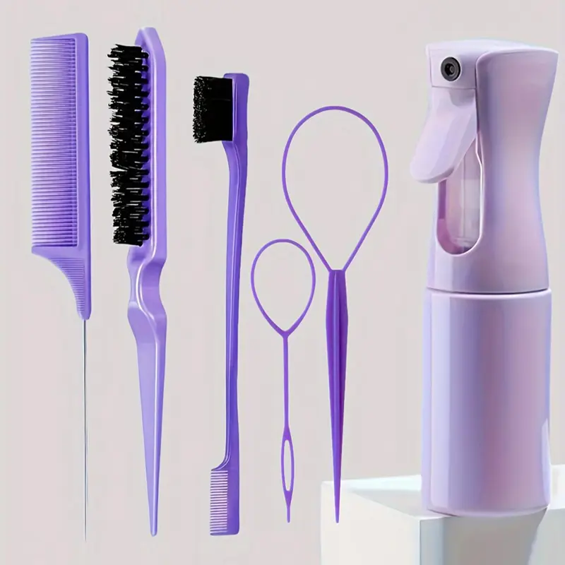 2024 New Professional Durable Portable Hair Styling Tool Set, Including Hair Comb, Spray Bottle, Eyebrow Brush, Rat Tail Comb & Accessories, Suitable for All Hair Types, Styling Hair Tools