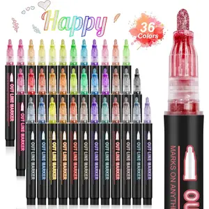 36 Colors Glitter Markers, Double Line Outline Markers, Super Squiggles Shimmer Outline Marker Set, Self Outline Metallic Doodle Drawing Pens for Christmas Greeting Card Making, DIY Art Crafts