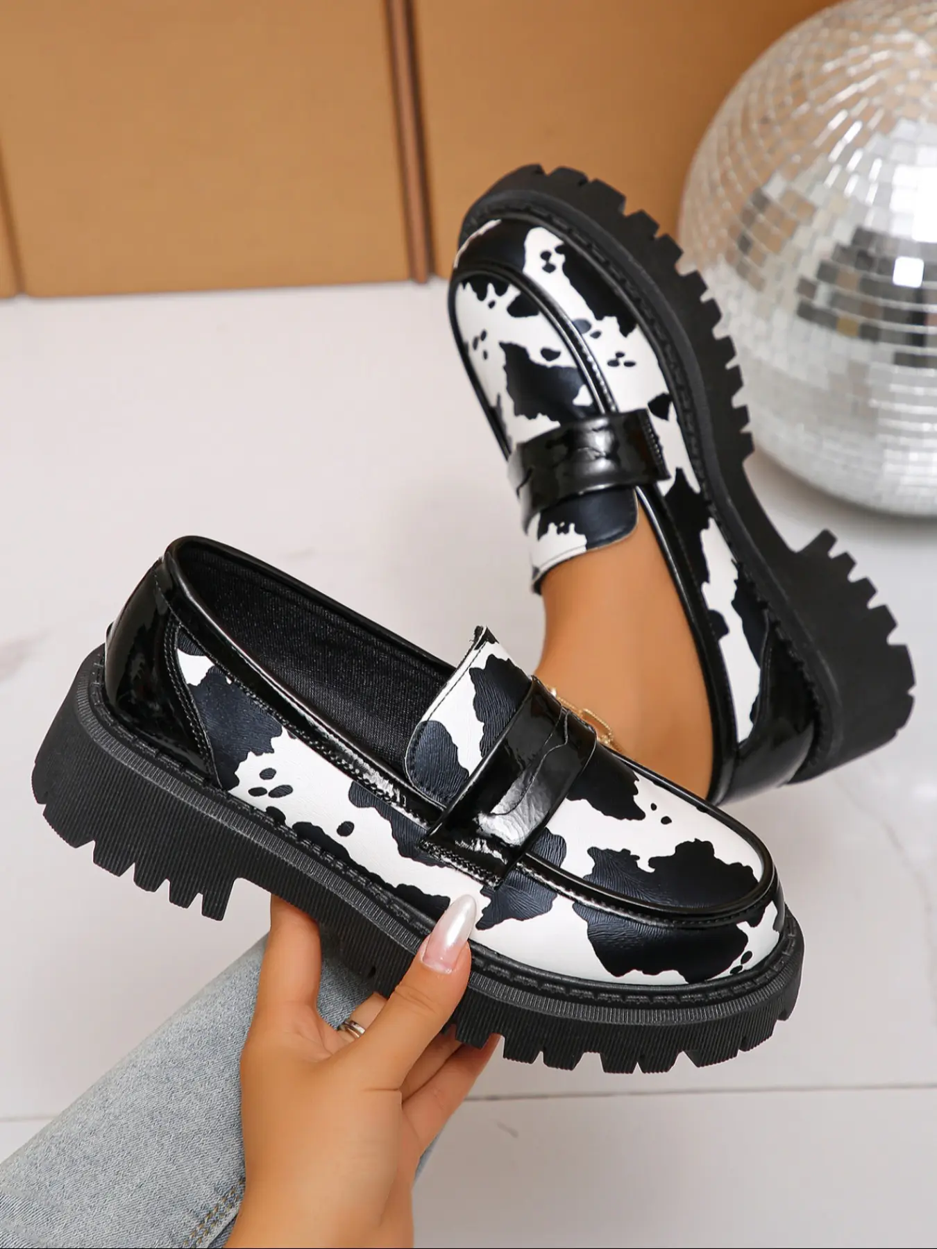 Women's Fashion Business Casual Shoes, Business Style Loafers, Cow Print Zebra Pattern Design, Anti-Slip Durable Rubber Sole Flats, Comfortable Daily Wear, Casual Fashionable Flats