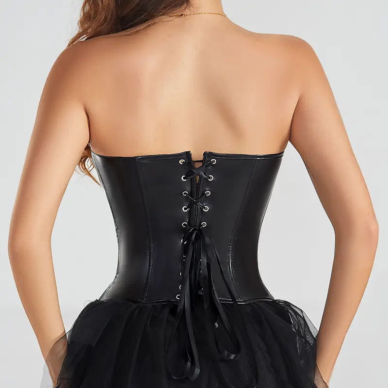 Women's Gothic Retro PU Leather Corset Vest, Sleeveless Cupro Lined Tube Top with Structured Fishbone Design, Vest Shapewear, Women's Clothes, Plus Size, Tube Top Vest, All Seasons