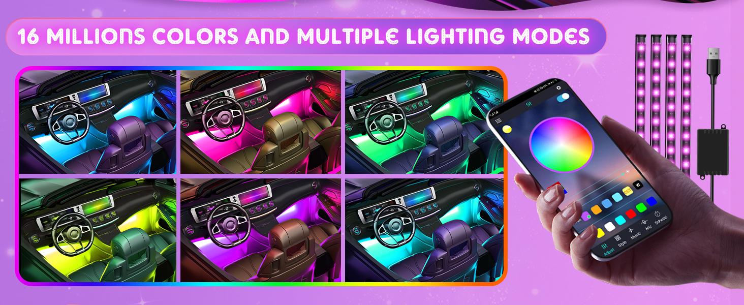 DIBMS RGB Car Strobe Safety Lights with Remote, Holiday Gifts for Husbands, Interior Led Lights for Car Accessories for Women Men, Birthday Gifts for Men Him, APP Control with USB Port Music Sync Color Change Lights for Jeep Truck Decor, 12V