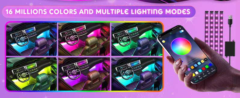DIBMS RGB Car Strobe Safety Lights with Remote, Holiday Gifts for Husbands, Interior Led Lights for Car Accessories for Women Men, Birthday Gifts for Men Him, APP Control with USB Port Music Sync Color Change Lights for Jeep Truck Decor, 12V DIBMS RGB Car Strobe Safety Lights with Remote, Holiday Gifts for Husbands, Interior Led Lights for Car Accessories for Women Men, Birthday Gifts for Men Him, APP Control with USB Port Music Sync Color Change Lights for Jeep Truck Decor, 12V