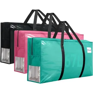 3 count  Heavy Duty Moving Bags with Reinforced Zippers & Handles, 67L  Storage Tote Bag Bins Alternative to Box Moving Supplies Space Saving for Travel College Dorm Essentials Multi