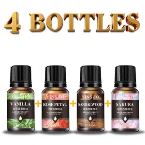4pcs (Vanilla+Rose+Sandalwood+Sakura) Aromatherapy Essential Oils Set, Aroma Infusion Relaxing Plant Fragrance for Humidifiers & Diffusers, Car Air Freshener, 10ML Liquid Scents