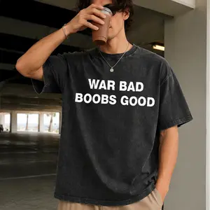 War Bad Boobs Good Printed Tee Vintage Black T-SHIRT - Vintage Shirt, Unisex Shirt, Soft Fabric, Breathable, Comfortable, Short-Sleeved Retro S-5XL Extra Large