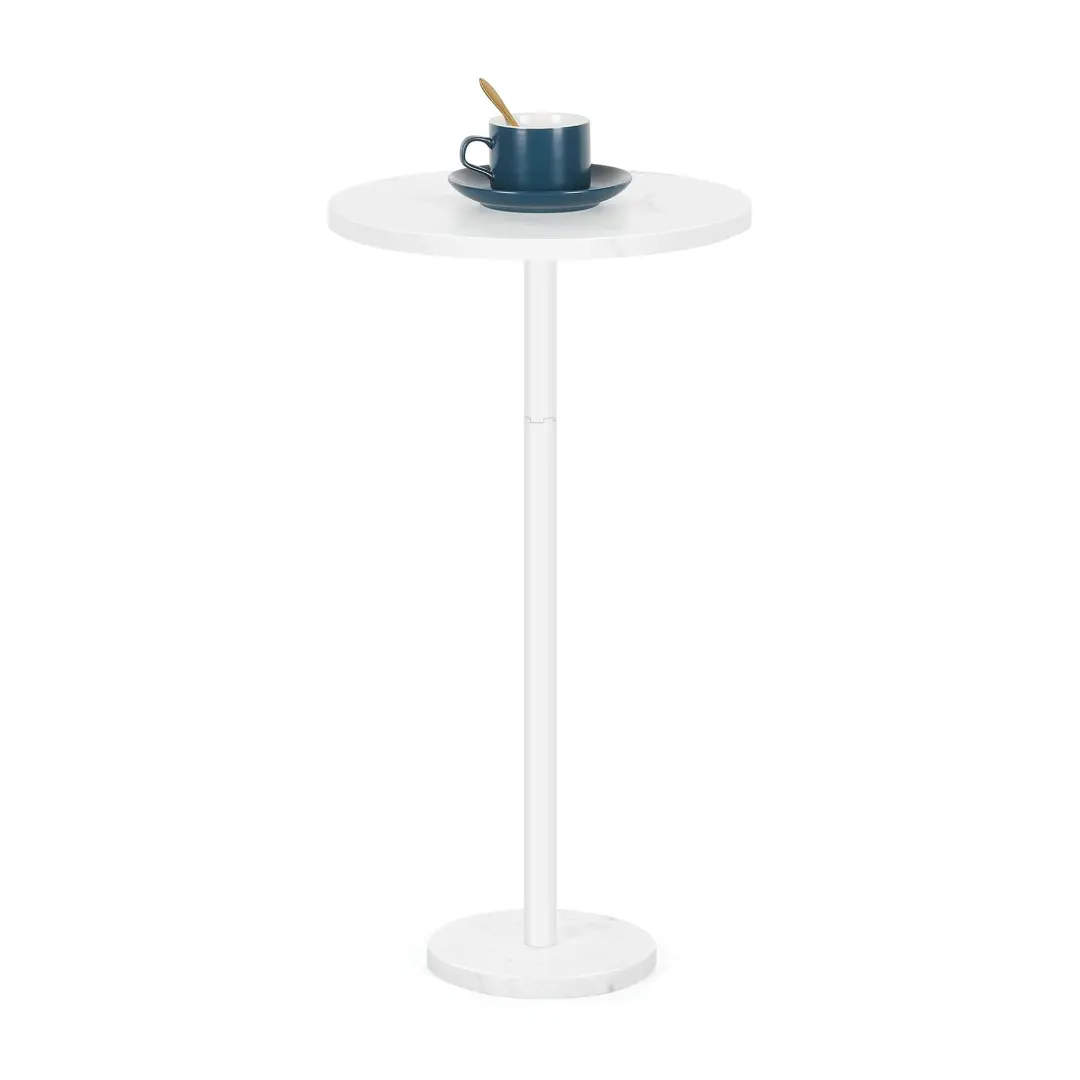 Small Round White Marble Base End Table, Pedestal Side Table for Sofa, Couch, Chair, Patio, Ideal Drink Table for Small Spaces