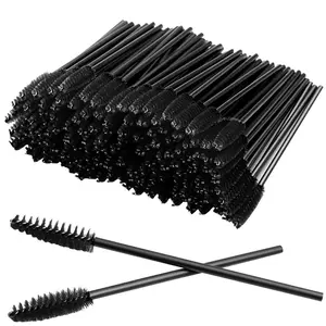 100PCS Disposable Smooth Plastic Eyelash Mascara Wands - Salon & Daily Use, Professional Lash Extension, Eyebrow Grooming Applicator Brushes with Sturdy Handle (Black)