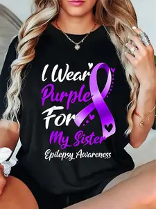 "I Wear Purple For My Sister" Epilepsy Awareness Tee - Purple Ribbon Support T-Shirt, Inspirational Family Warrior Top, Soft Lightweight Daily Wear, Meaningful Awareness Gift