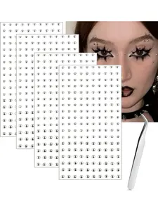 180pcs Face Gems Fake Piercings, Fake Lip Ring Fake Nose Ring Nose Piercing Jewelry Fake Eyebrow Piercing Fake Lip Piercing Self-Adhesive Face Sticker Fake Piercing Balls Silver Cool Punk Y2k Halloween Makeup For Women Men