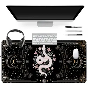 Extra Large Black Snake and Floral Gaming Mouse Pad with Moon Elements 35x16 Inch Computer Keyboard Mousepad Suitable for Families, Offices and Schools. Perfect Gift for Family Members and Friends