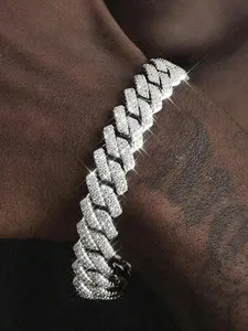Shiny Cuban Link Bracelet, Diamond Miami Cuban Chain Bracelet, Crystal Gold Silver Iced Out Bracelet, Hip Hop Jewelry Gift For Men And Women