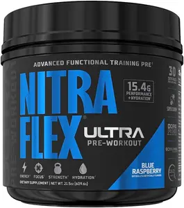 Nitraflex Ultra Pre-Workout – High-Stim Formula with L-Citrulline, Beta-Alanine & Caffeine – Energy, Focus & Pumps – 30 Servings – Blue Raspberry
