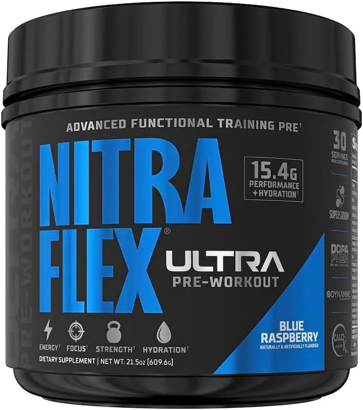 GAT SPORT Nitraflex Ultra Sugar-Free Edible Dietary Supplement Powder for Fitness - High-Stim Formula with L-Citrulline, Beta-Alanine, Caffeine - Boosts Energy, Focus, Muscle Pumps - 30 Servings, Blue Raspberry