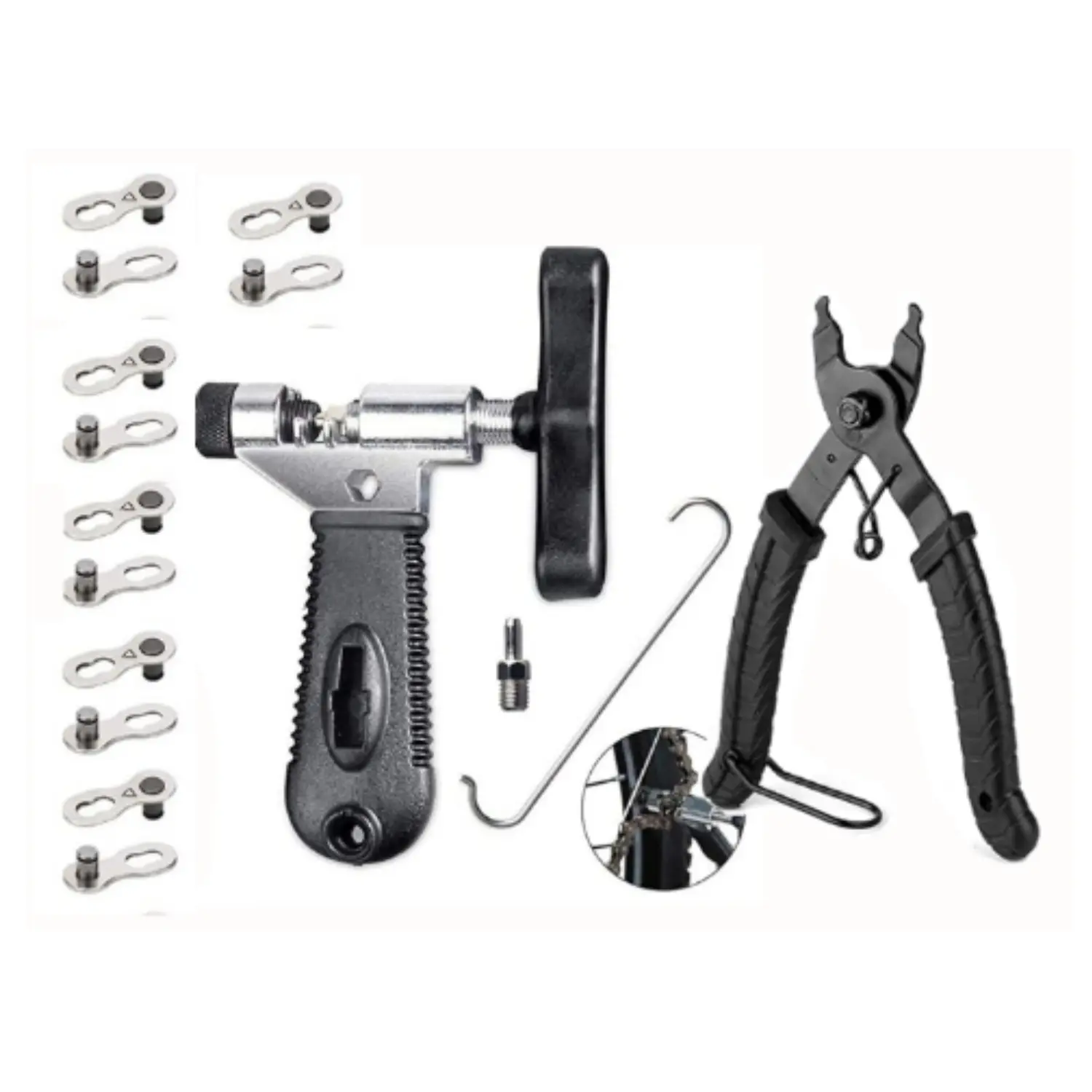 Bicycle Chain Tool Kit with Breaker, Hook, Link Plier, 6 Pairs of Buckles & Master Link Remover for Road, Mountain Racing Cycling - Home Improvement, Bicycle Chain Master Link Remover