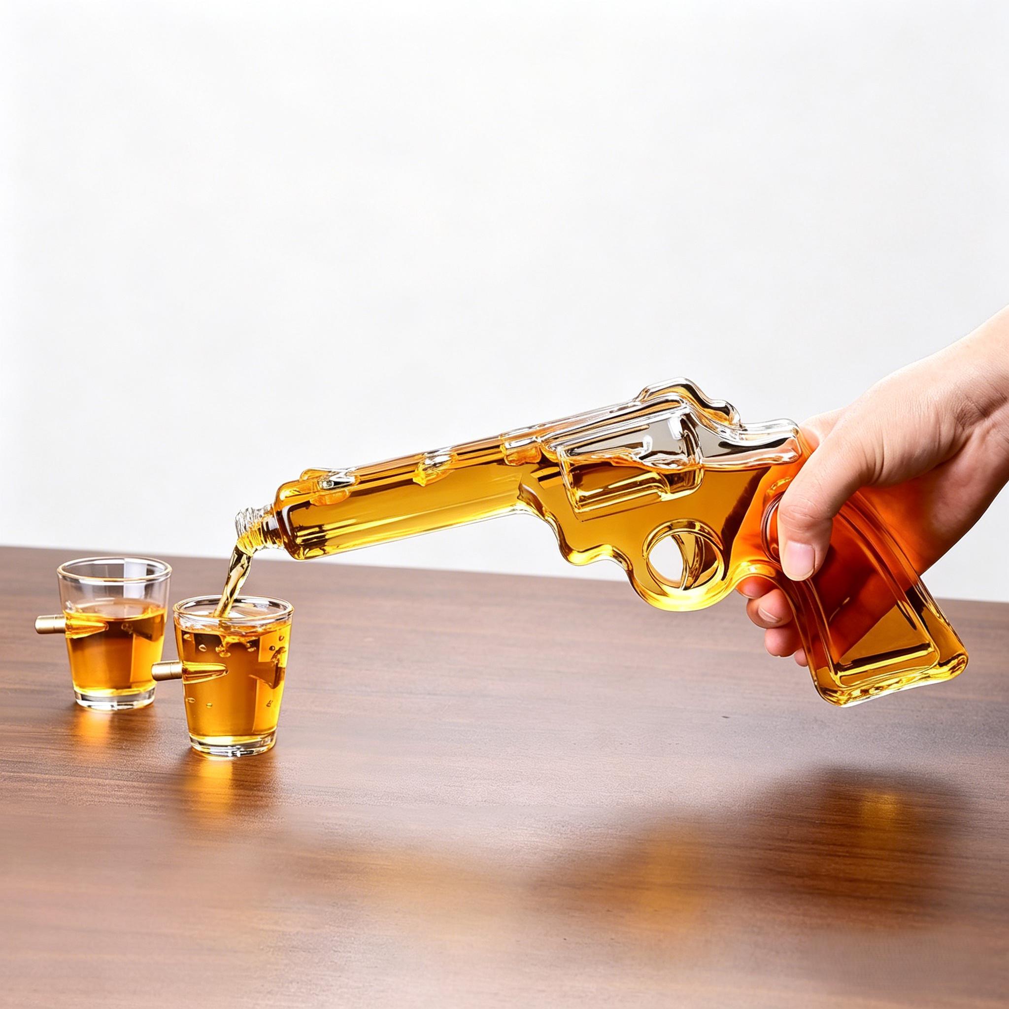Revolver Whiskey Decanter Set with 2 Bullet-Shaped Shot Glasses,Gifts for Men Dad, Anniversary Military Alcohol Utensils Present for Brother.,Fathersdaygift