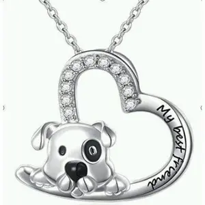 Sterling Silver "Best Friend" Dog in Heart Necklace for Pet Lovers