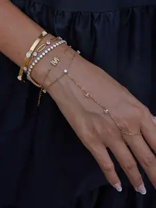 Ladies Bracelet Round Zircon Tennis Chain Stainless Steel 18k Gold Plated Waterproof And Anti Allergy Classic Energetic Sporty Casual Style Daily Shiny Accessory