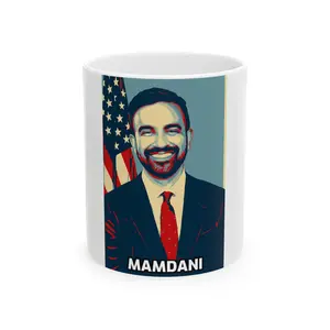 Cool Zoran Mamdani Ceramic Mug, High Quality Coffee Cup, Unique Designer Drinkware, Gift for Mug Collectors, Modern Kitchen Decor