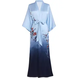 PRODESIGN Kimono Robe for Women - Long Satin Sleepwear Silky Kimono Cover-Up Nightgown Japanese Bathrobe Loungewear Blouse