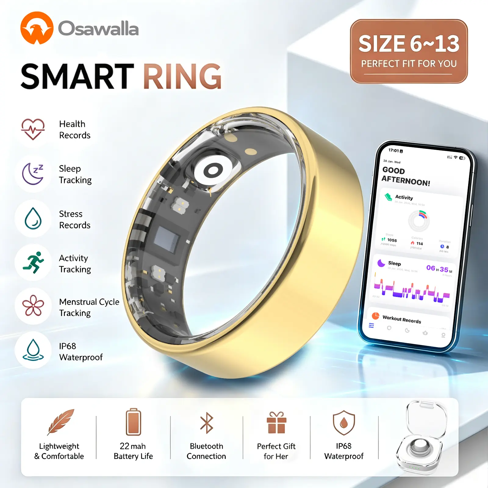 2026 New Smart Ring, Sleep & Heart Rate Monitoring,5ATM Waterproof for Swimming, Unisex Couple Style, Compatible with Android & iOS,father'sdaygifts