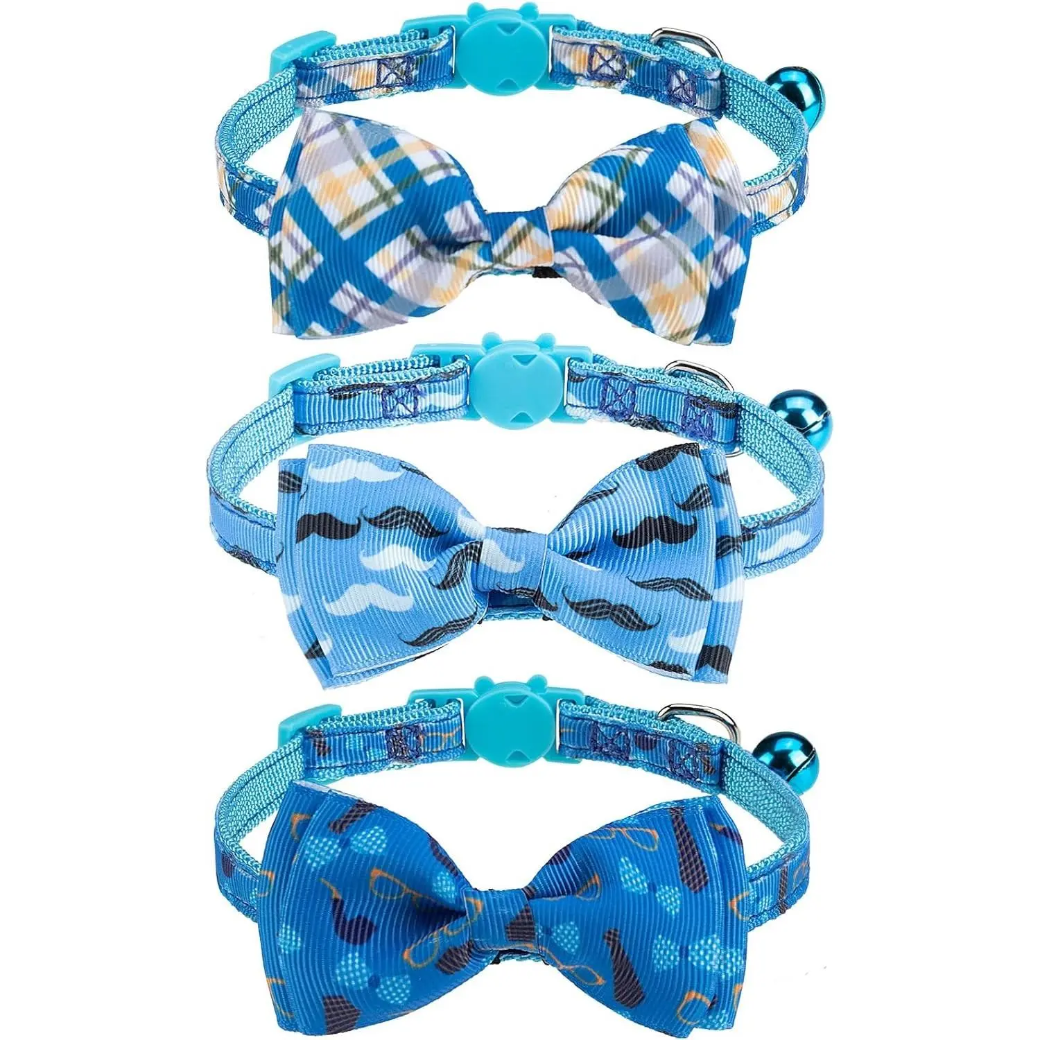 Breakaway Cat Collar with Removable Bow Tie and Bell, 3 Pack Safety Buckle Kitten Collars, Adjustable Pet Collar with Cute Multi-Style Patterns, Ideal for Boy Cats Puppy