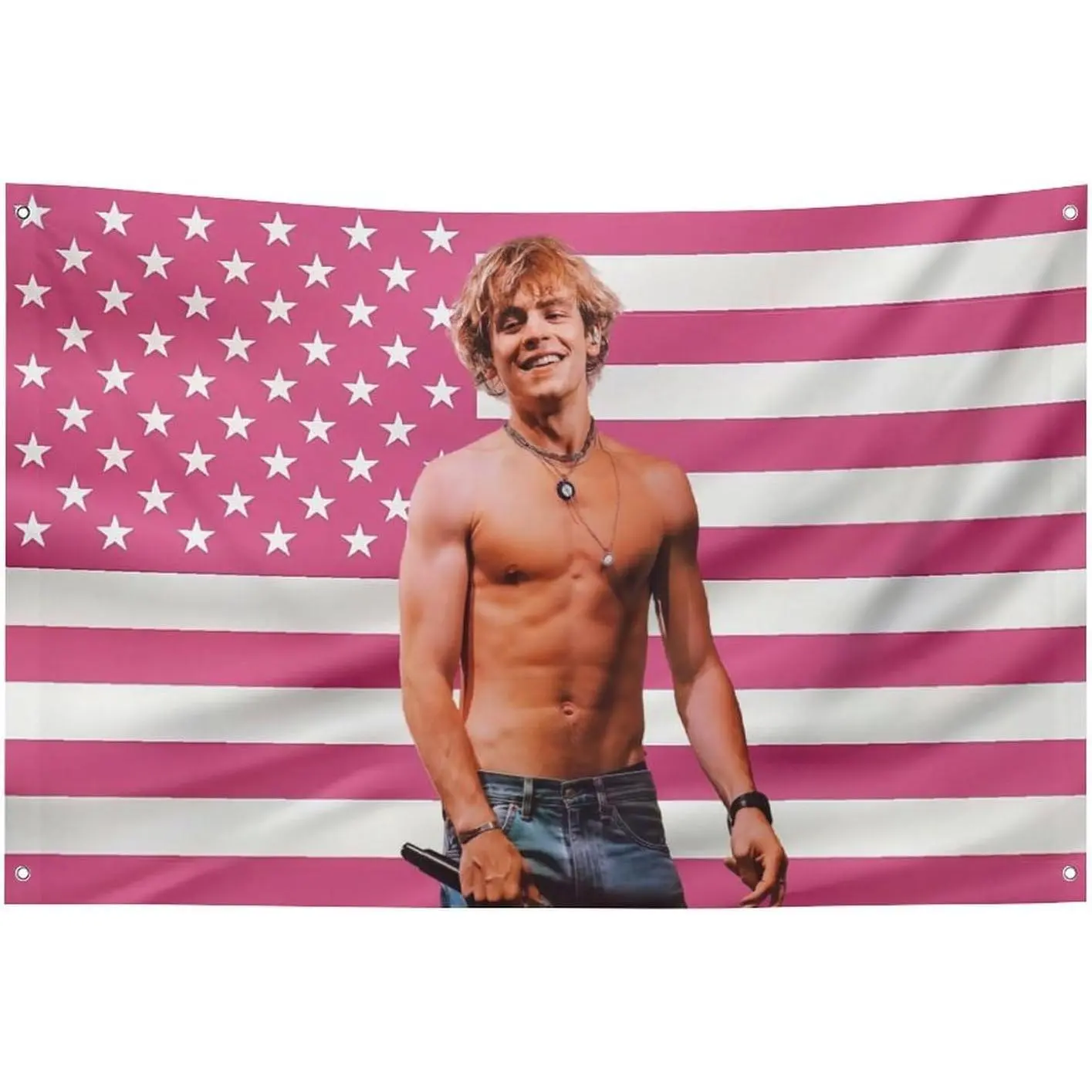 3x5ft Funny Pink Ross Lynch American Flag Tapestry Wall Hanging - 4 Brass Grommets, Geometric Animals Design, Synthetic Watercolour Tapestry Wall Mural, Machine Washable, Home Bedroom Decoration, Indoor Room Decorations Accessory