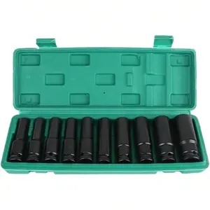 10 Pcs 1/2" Drive Impact Socket Set, Metric 8-24mm Socket Set with Storage Case, 6 Point, for Auto Repairing and Household