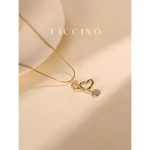 Gold-Plated Titanium Steel Heart-Shaped Stethoscope Pendant Necklace, Cubic Zirconia Detail, Snake Chain, Ideal Gift for Festivals & Anniversaries