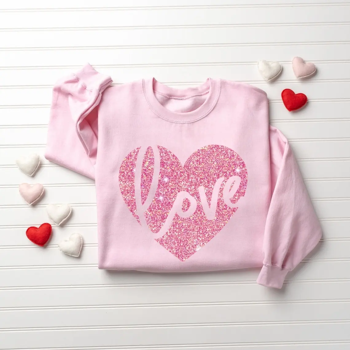 Pink Glitter Heart Sweatshirt, Womens Valentines Day Sweater, Glitter Heart Valentine Sweatshirt,mommy me love sweatshirt