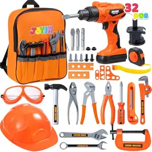 32PCS Kids Tool Set, Toddler Tool Toys with Construction Backpack Costume & Electronic Toy Drill for Boy Girl, Birthday Gift for Toddler Boys Age 3 4 5 6