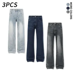 3PCS Men’s Vintage Washed Bootcut Jeans, American High Street Style, Loose Wide-Leg Denim Pants, Available in 3 Colors, Casual Everyday Pants