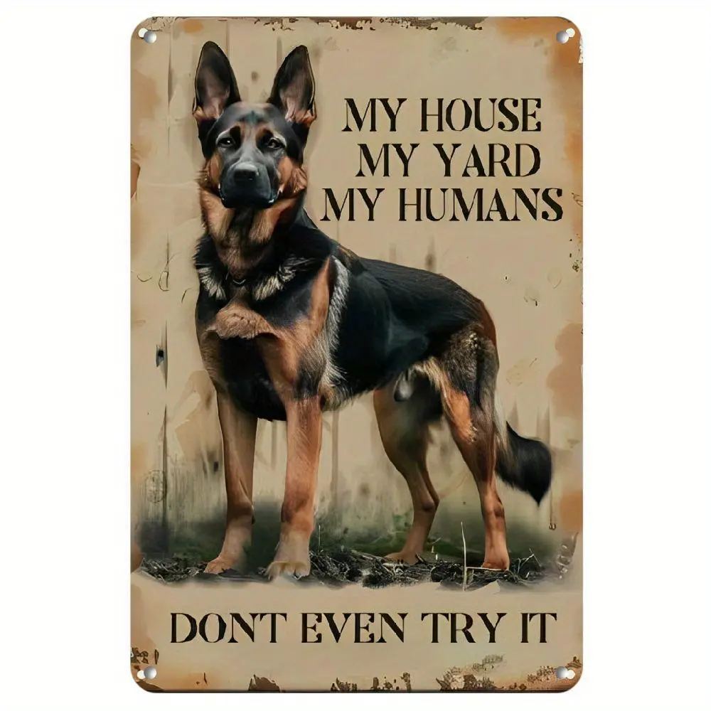 Retro German Shepherd Guard Signage - "Guard Dog on Duty" - 8x12 in Lightweight Aluminum Plaque, Weatherproof Outdoor Home Decor, Fence Accessory, Gift Idea for Dog Lovers