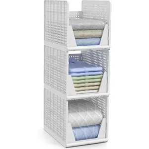 Sorbus Stackable Shelf Organizer Baskets – Plastic Closet Organizer for Clothes, Pantry, Bathroom, Kitchen & Garage – Open Front Storage Bins for Cabinets, Countertops & Under Shelf Organization
