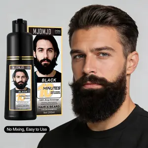 Men's 3-in-1 Black Beard & Hair Dye Shampoo, Instant Grey Darkening Beard Color Shampoo in 10 Minutes, Simpler Gray Reducing Mustache & Beard Dye for Men, with Plant Extract for Healthy Facial Hair