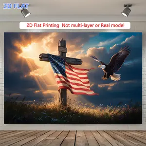 1pc 2D Flat Banner, Banner, Decorative Banner, Patriotic Eagle and American Flag Background Decoration Photo PropsPolyester Home & Room Wall Party Backdrop Supplies, High Definition Photography Background, Durable Polyester Fabric,
