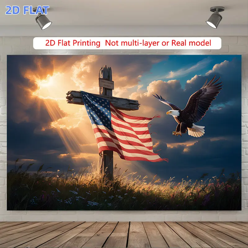 1pc 2D Flat Banner, Backdrop Durable Decorative Tapestry Banner, Patriotic Eagle and American Flag Background Decoration Photo Props, Polyester Home & Room Wall Party Backdrop Supplies, High Definition Photography Background, Durable Polyester Fabric