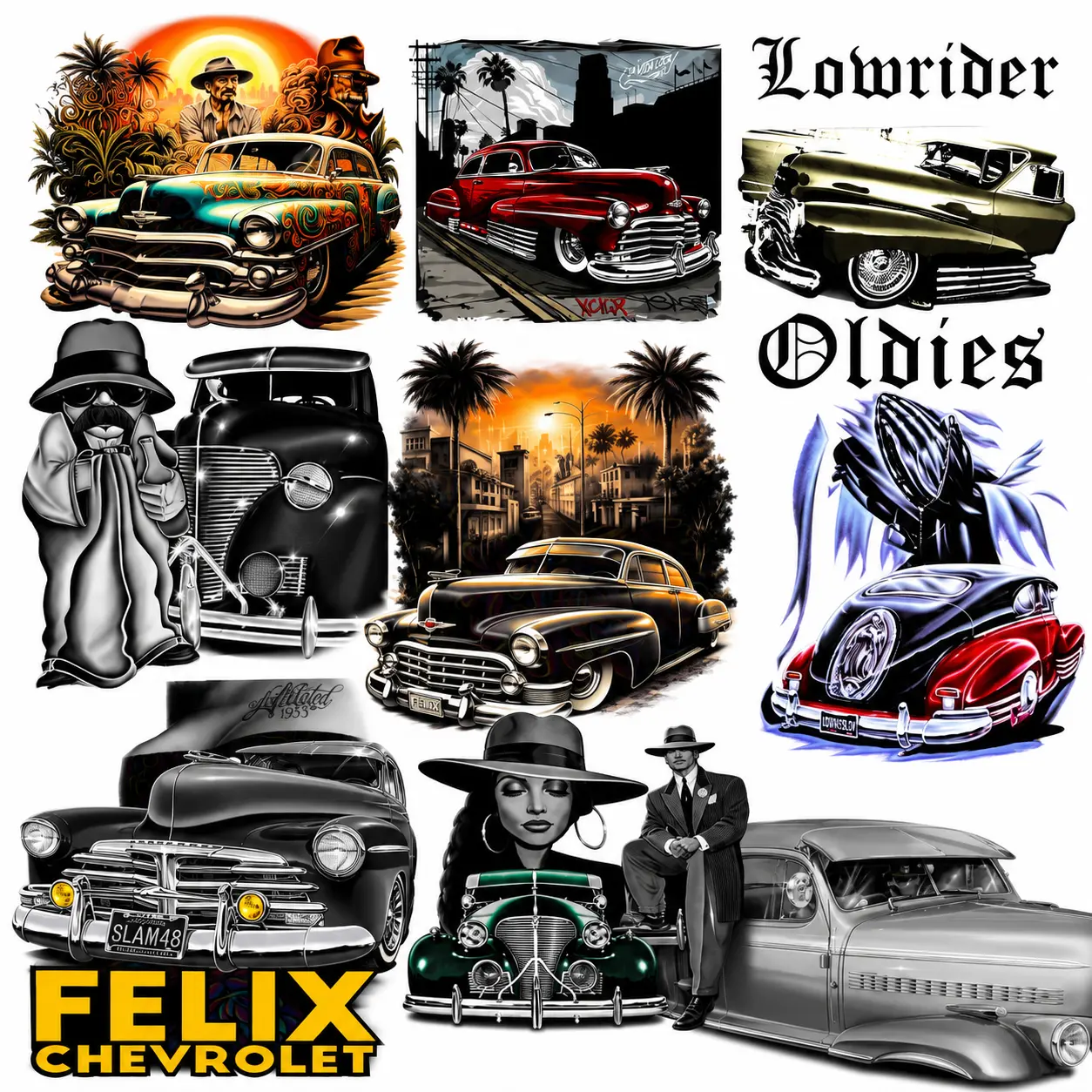Lowrider Bomba Halftone 10 Full Size Lowrider Bomba Halftone DTF Gang Sheet Transfers | Ready-to-Press Premium DTF Transfers | 22" x 60"