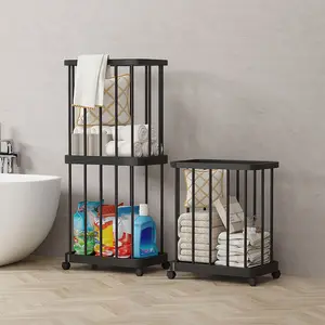 Multifunctional Two-Layer Storage Basket, Home Organizer, Dirty Clothes Hamper, Clothes Baskets with 360° Rotating Wheels, Ideal for Bathroom, Laundry Room, Yoga Room, Living Room